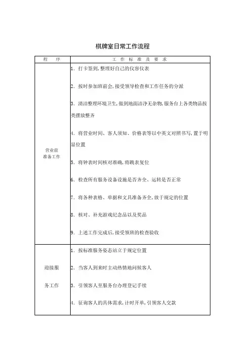 棋牌室日常工作流程