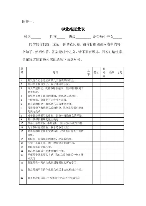 学生拖延量表