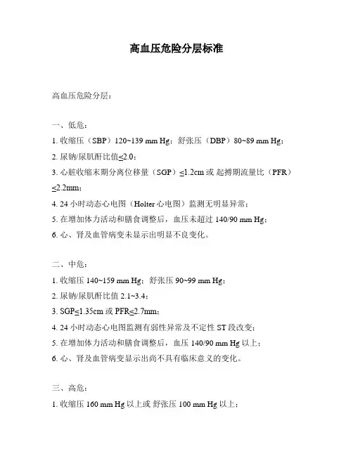 高血压危险分层标准