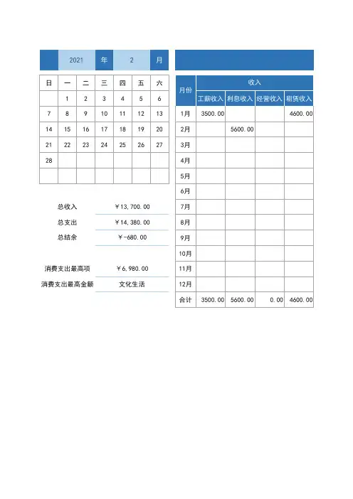 家庭收支年度统计表(完美版)