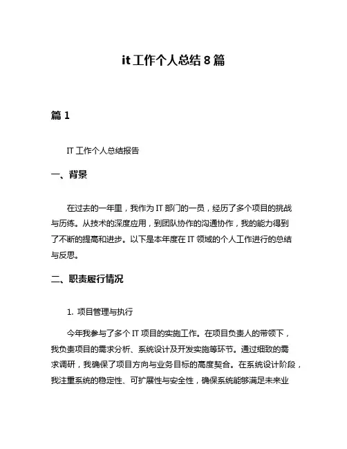 it工作个人总结8篇