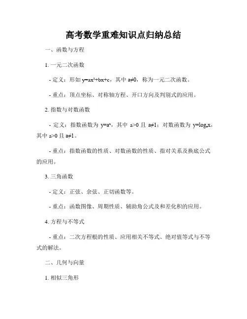 高考数学重难知识点归纳总结