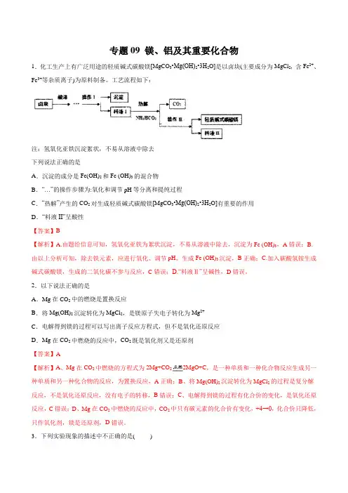 专题09 镁、铝及其重要化合物(教师版)  备战2020高考化学必刷题集 附答案及解析