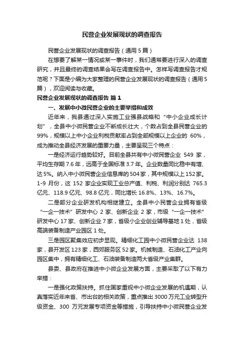 民营企业发展现状的调查报告（通用5篇）