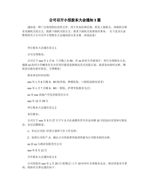 公司召开小型股东大会通知3篇