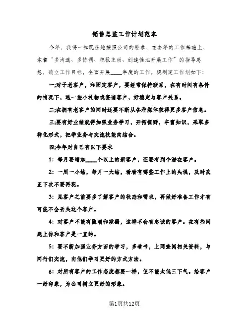 销售总监工作计划范本(4篇)