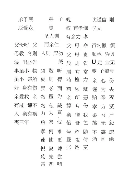 楷书《弟子规》简体田字格字帖