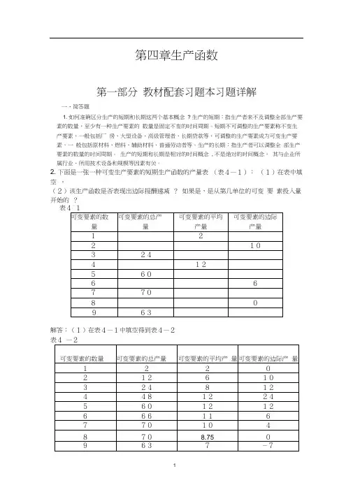 高鸿业-微观经济学-第七版-课后答案18第四章生产函数
