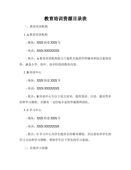 教育培训资源目录表