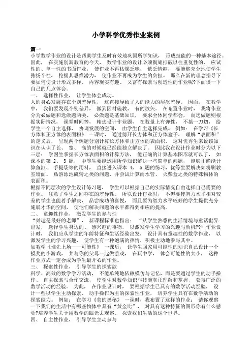 小学科学优秀作业案例
