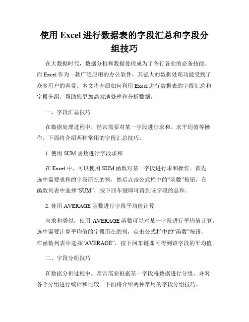 使用Excel进行数据表的字段汇总和字段分组技巧