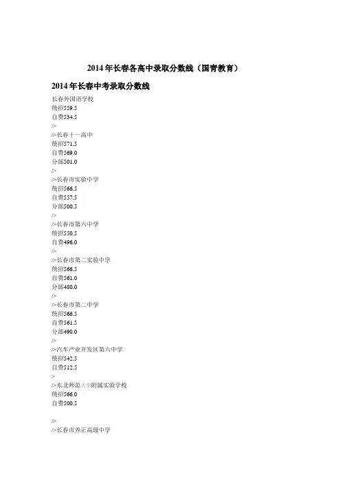 2014年长春中考各高中录取分数线