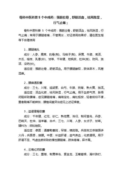 骨科中医科普5个中成药：强筋壮骨，舒筋活血，祛风除湿，行气止痛；