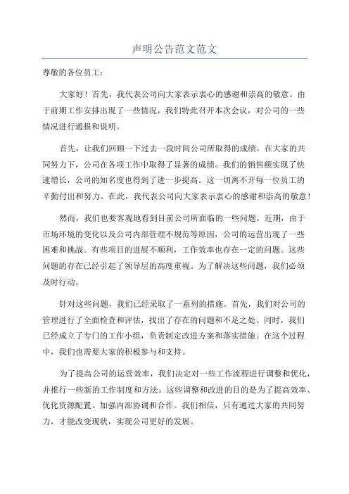 声明公告范文范文