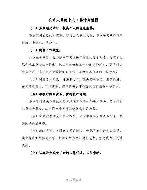 公司人员的个人工作计划模板（五篇）