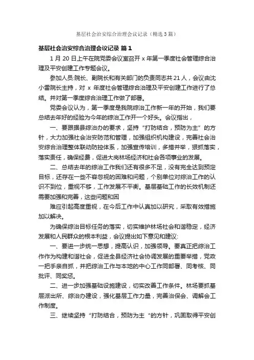 基层社会治安综合治理会议记录（精选3篇）