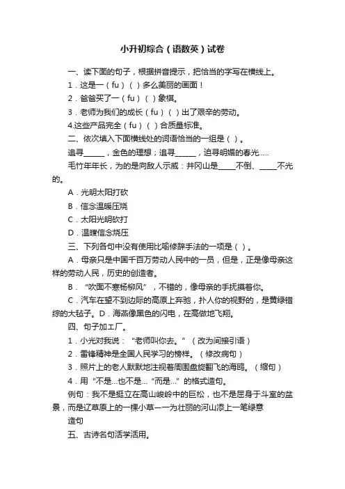 小升初综合（语数英）试卷