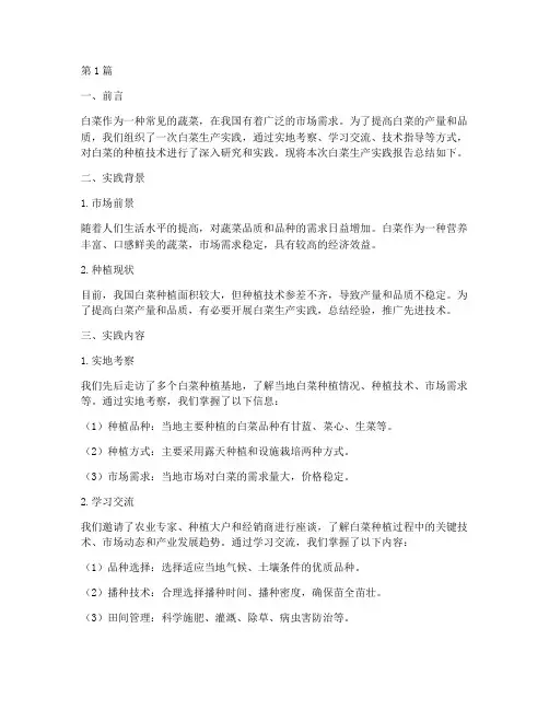 白菜生产实践报告总结(2篇)