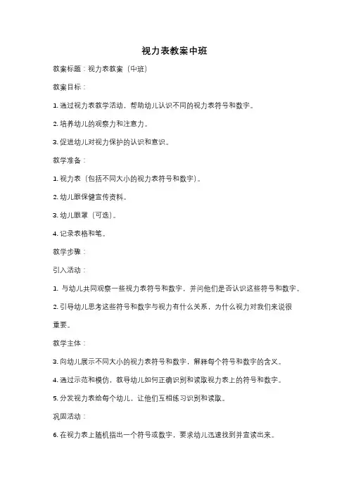 视力表教案中班
