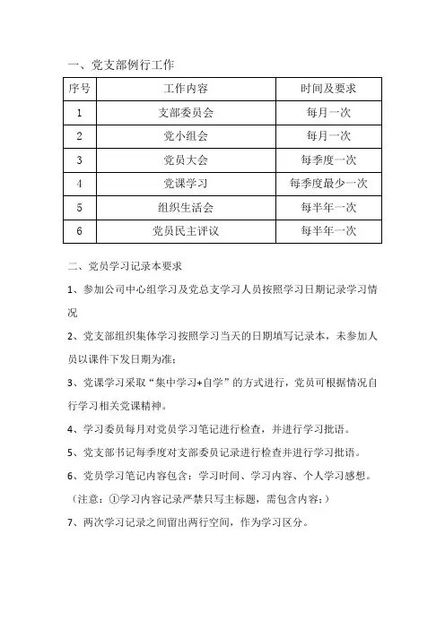 党支部会议制度及学习笔记记录要求