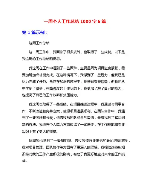 一周个人工作总结1000字6篇