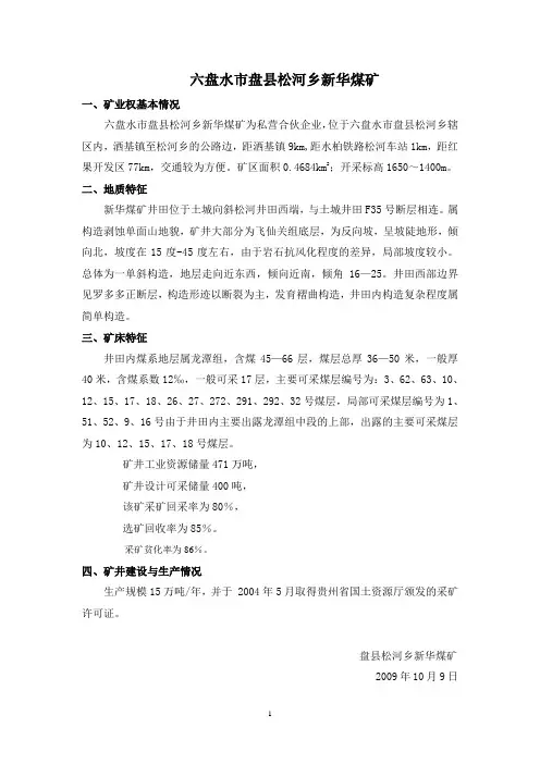 松河新华煤矿基本情况说明