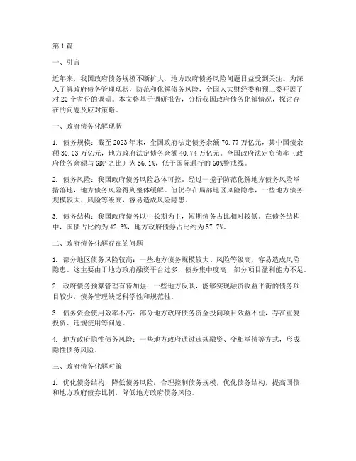 调研政府化解债务情况(3篇)
