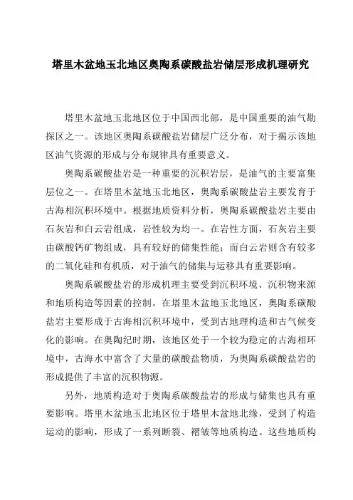 塔里木盆地玉北地区奥陶系碳酸盐岩储层形成机理研究