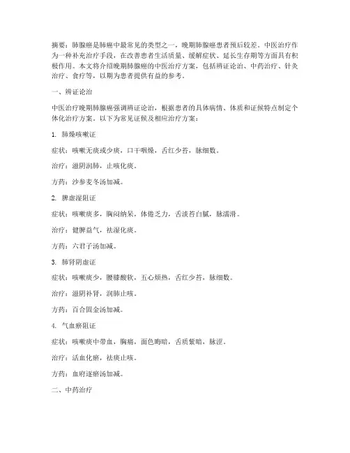 晚期肺腺癌中医治疗方案