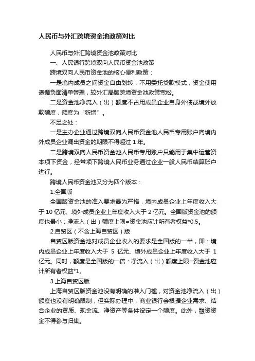 人民币与外汇跨境资金池政策对比