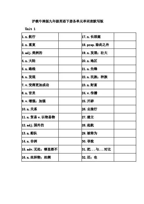 (完整)沪教牛津版九年级英语下册单词表默写版