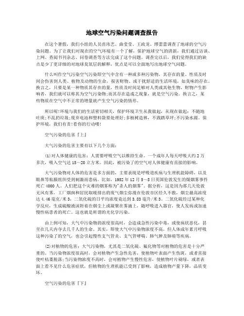 地球空气污染问题调查报告