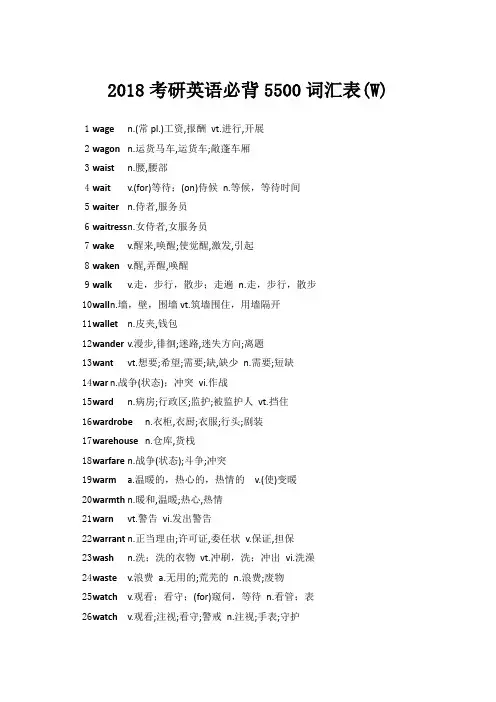 2018考研英语必背5500词汇表(W)