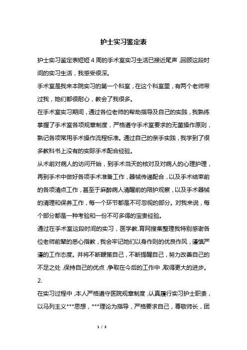 护士实习鉴定表