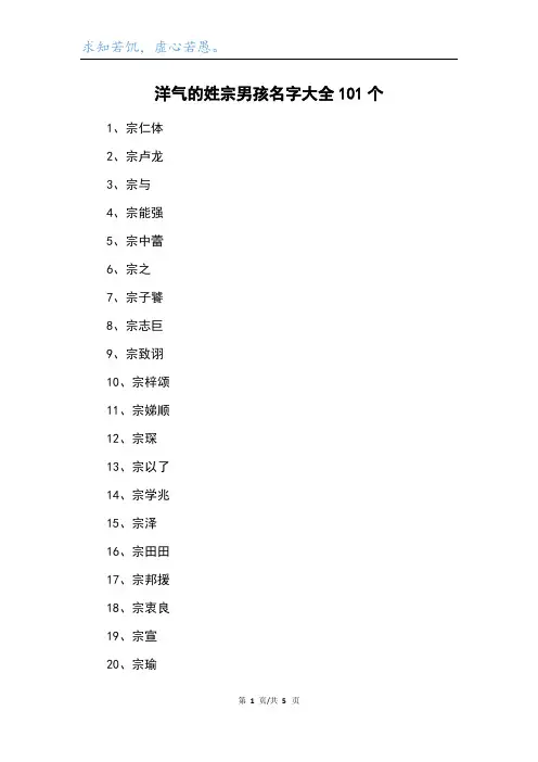 洋气的姓宗男孩名字大全101个