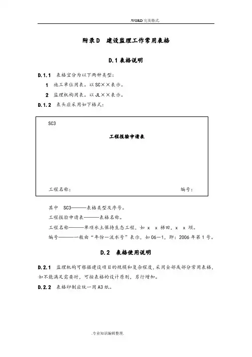 水土保持工程监理规范方案表格[SL523_2011]