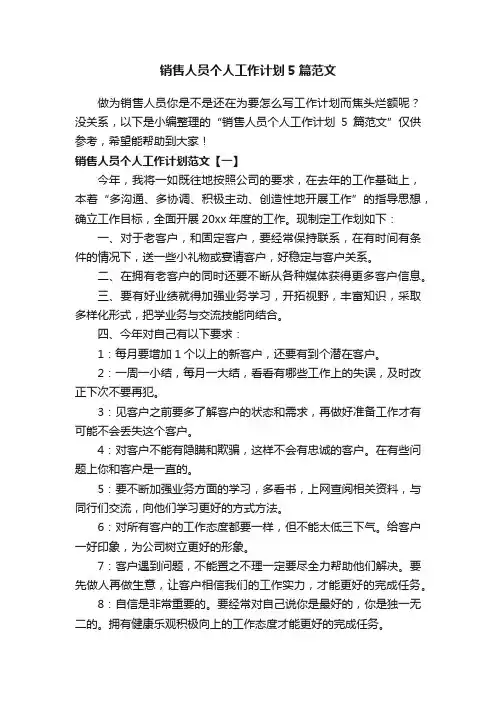 销售人员个人工作计划5篇范文