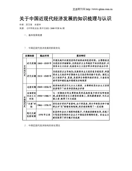 关于中国近现代经济发展的知识梳理与认识