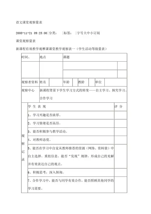 语文课堂观察量表