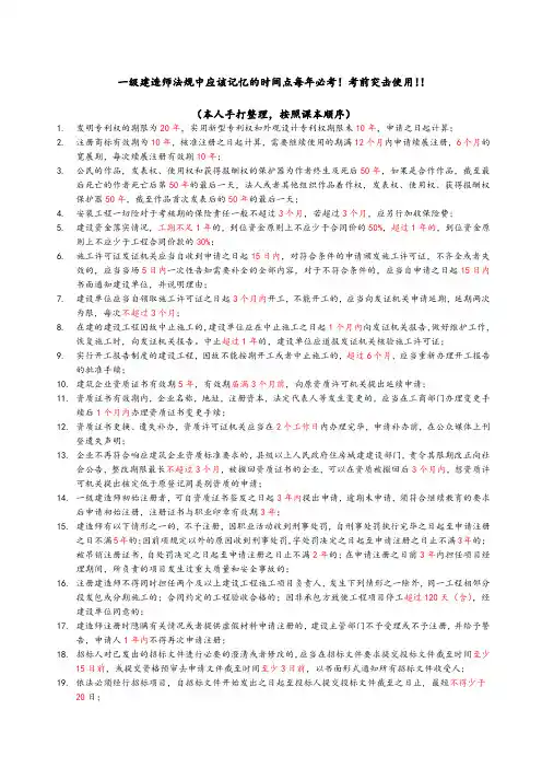 一建法规中各种需要记忆的时间