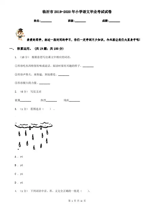 临沂市2019-2020年小学语文毕业考试试卷
