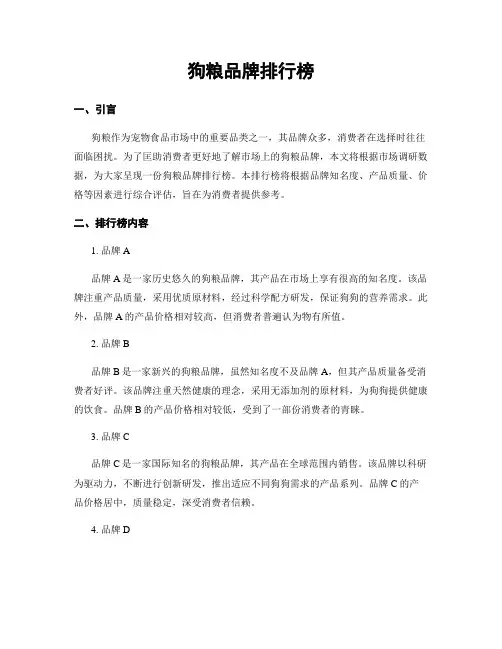 狗粮品牌排行榜