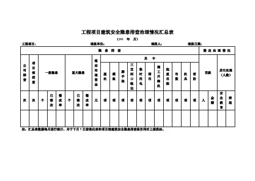 工程项目建筑安全隐患排查治理情况汇总表参考模板范本