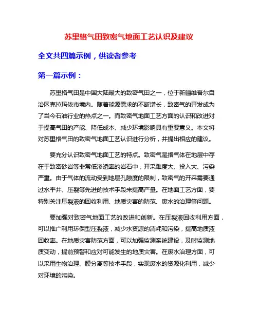 苏里格气田致密气地面工艺认识及建议