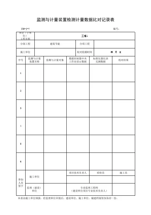 监测与计量装置检测计量数据比对记录表