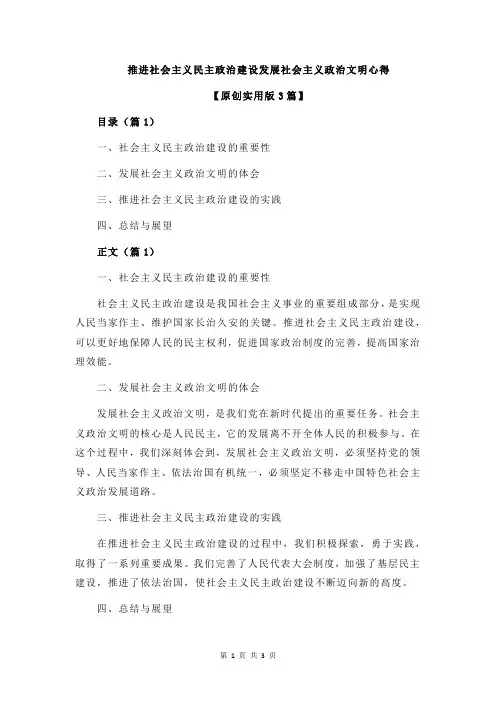 推进社会主义民主政治建设发展社会主义政治文明心得