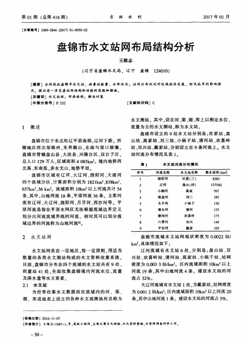 盘锦市水文站网布局结构分析