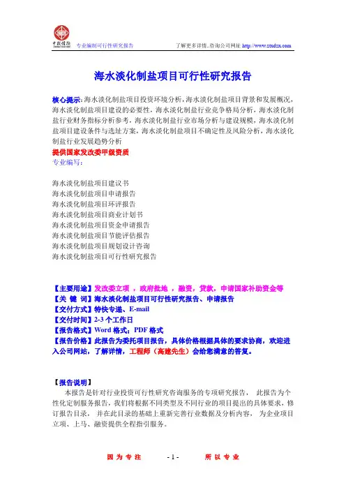 海水淡化制盐项目可行性研究报告