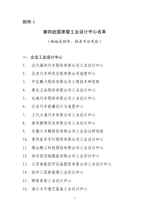 第四批国家级工业设计中心名单