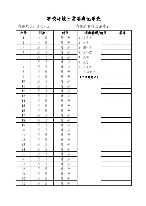 学校环境日常消毒记录表